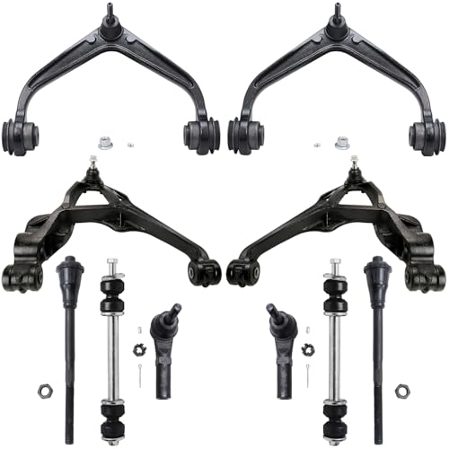 Image of Detroit Axle - 10pc Front End Kit for 2011-2019 Chevy Silverado 2500 3500 HD GMC Sierra 2500 3500 HD, 4 Control Arms w /Ball Joint 4 Tie Rods 2 Sway Bars 2012 2013 2014 2015 2016 2017 2018 Replacement