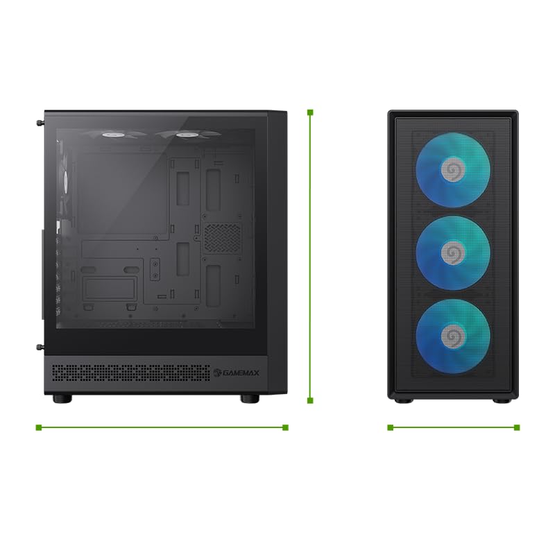 GAMEMAX Storm 2 AB ATX Gaming Case Pannello Laterale in Vetro Temperato, Ventole 6 x 120 mm, Design con Pannello a Rete, Nero