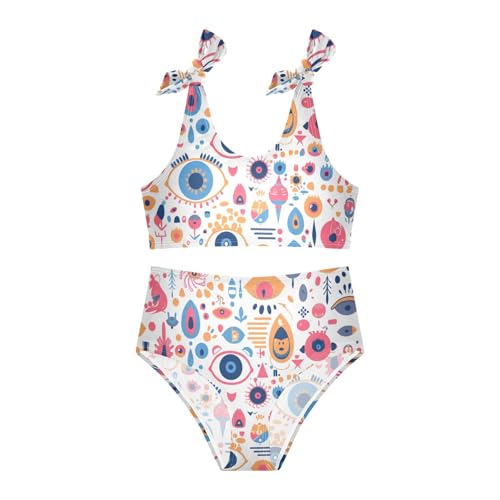 Abstract Evil Eye White Girls Two Pieces Kids Bikini Set Beach Swimsuit Swimwear Adjustable Shoulder Strap3