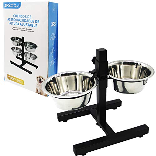 BPS Comederos Bebedero para Perros Acero Inoxidable con Pie Soporte Juego de Cuencos Elevados Altura Ajustable 3 Tamaño Elegir (S) BPS 11119