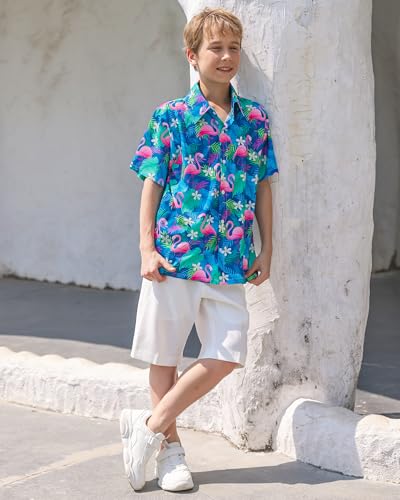 Kids Hawaiian Shirt Boys Button Down Shirt Short Sleeve with Print, Summer Beach Shirt Tropical Shirts for Boys Vacation3