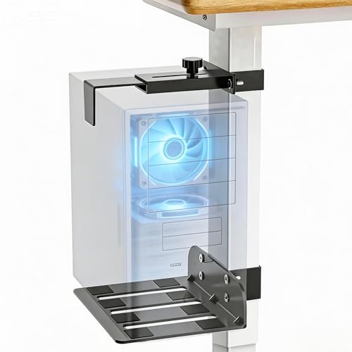 BRGD Supporto per PC Sotto Scrivania, Nero Supporto per Sospensione Regolabile Porta PC Fisso Sotto Scrivania per Casa, Ufficio, Sala Gaming, Fino a 18kg
