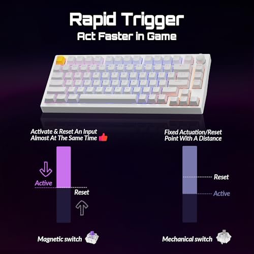 Image of LEMOKEY P1 HE 75% Wireless Custom Mechanical Gaming Keyboard with Gateron Double-Rail Magnetic Switches Knob Version, QMK 2.4 GHz Bluetooth 5.2 RGB Backlight Compatible with Mac Windows Linux-White