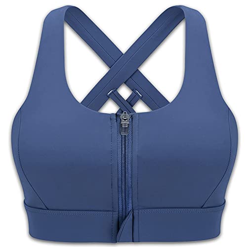 Image of Cordaw Zipper in Front Sports Bra High Impact Strappy Back Support Workout Top
