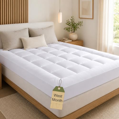 Topper WestMonth Mattress Pad 1000 GSM Premium Quilted Luxury Extra Thick Cooling Breathable & Fluffy Soft Deep Pocket 821 Inch Bed Cover Fit Queen King Size etc (White Queen)
