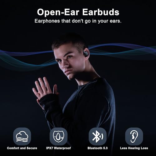 Open Ear Headphones, Open Ear Earbuds, IPX7 Waterproof, Bluetooth 5.3 True Wireless Sports Earbuds with Earhooks, Built-in Mic, 36H Playtime, Crystal-Clear Calls for Running Workout Driving - Image 3