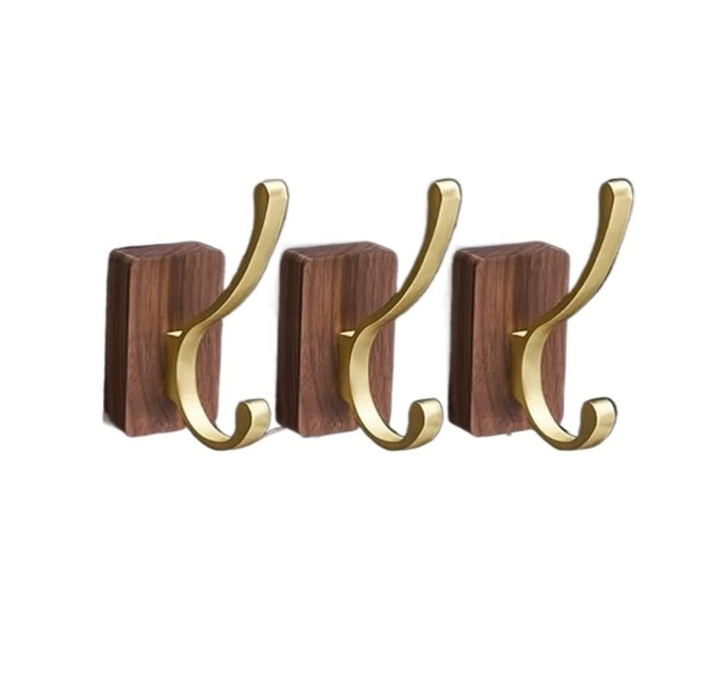 AZHKJKZH Coats Hooks Wall Mounted Walnut Wood Coat Hook Wall Mounted Hooks Rustic Wooden Duty Robe Hat Rack for Hanging, Coats Clothes Towel(3pcs)