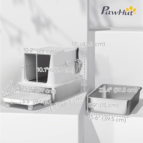 Arenero metálico PawHut XL con tapa para gatos grandes miniatura 7