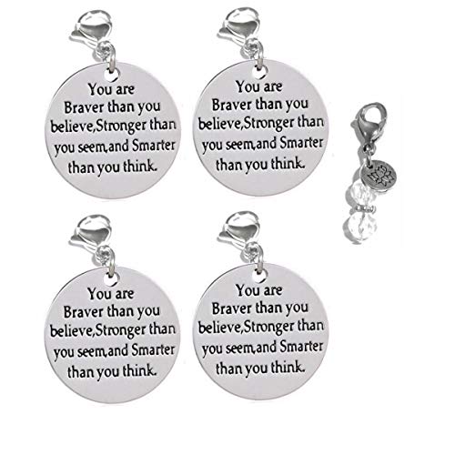 Set Of 4 Clip On Charms, Build Your Own Bracelet, Bag, Purse, Handbag, Message, Inspirational, Keychain, Zipper Pull, Jewelry