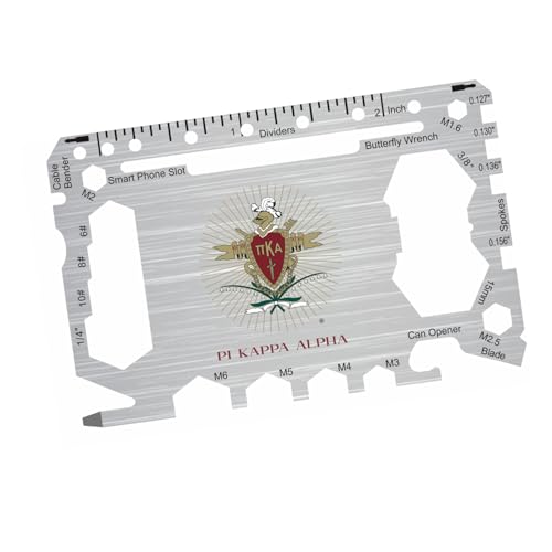 Pi Kappa Alpha Fraternity 46-in-1 Pocket Multi-Tool Karte mit Zoll-Lineal - Survival EDC Wallet Tool mit Schraubendrehern, Schraubenschlüsseln, Flaschen- & Dosenöffner, Drahtschneider, Winkelmesser