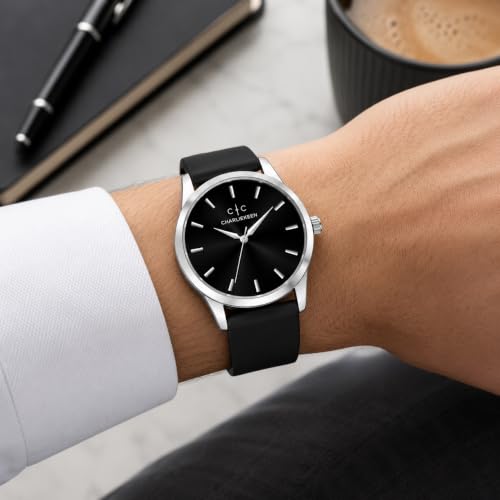 Image of CHARLIEKEEN Analog Watch with Black Dial and Silicone Strap | Minimalist Dial, Gift Box Included, Index Hour Markers, Analogue Display, Unisex Design