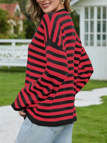 Image of UNCLECAT Womens Striped Cardigan Long Sleeve Button Down Knit Tops | 2026 Fall Winter Trendy,Casual,Cute Lightweight Sweaters,Cozy Soft,Open Front Top,loose fit