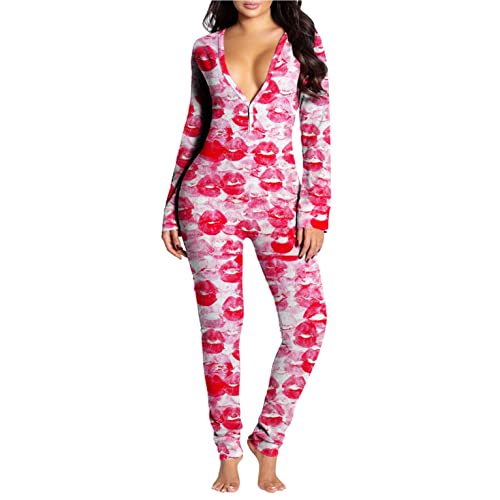 ORT Macacão preto feminino, pijama para mulheres, macacão com decote em V e botões frontais, macacão