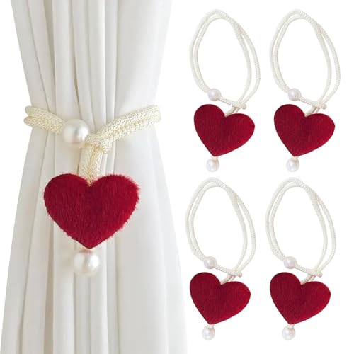 KASESSS 4 Pièces Embrasses de Rideaux, Cœur en Peluche Attache Rideaux, Élégant Embrasse Rideau, Réglables Perle Créatives Rideauxs Accessoires...