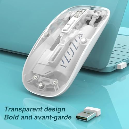 Image of Wireless Mouse with USB Receiver & Bluetooth | Dual Mode Optical Mouse with DPI Adjustment | Silent Click, Transparent Design | Rechargeable Battery | Slim Portable Mouse for Laptop (SkyBlue)