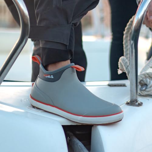 HISEA Men's Deck Boots, Wide Toe Mens Rain Boots Waterproof Fishing Boots Anti-Slip Ankle High Breathable Neoprene Lining Rubber Boots3