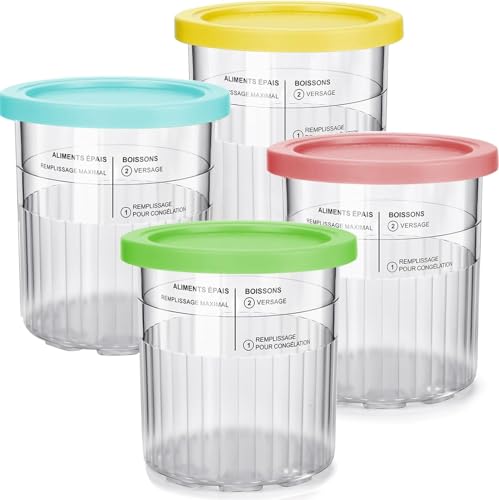 4Pcs Eiscreme-Behälter Ersatz-Pint und Deckel für Ninja Creami kompatibel mit NC500 NC501 Deluxe BPA-frei spülmaschinenfest luftdicht blattsicher (NC500)