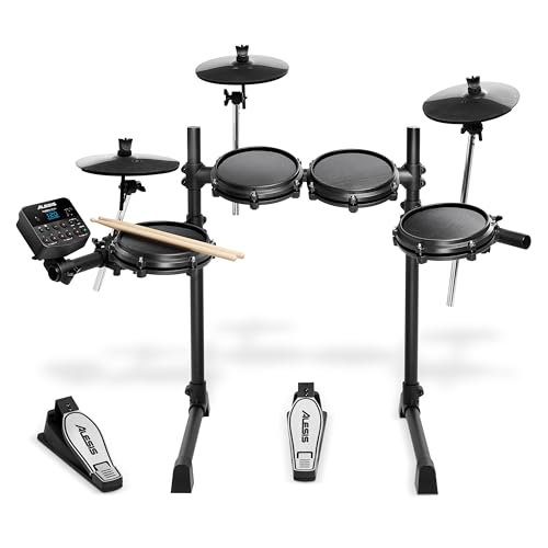 Alesis Turbo Mesh Kit – Batería Electrónica Musical de 7 Piezas de Malla, 100+ Sonidos, 30 Pistas de Acompañamiento, Bastidor de Acero de Gran Robustez, Cables, Baquetas y Llave de Batería