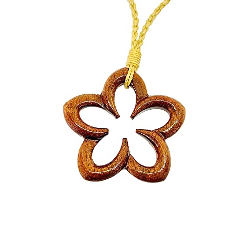 Hawaiian Jewelry Hand Carved Koa Wood Hawaii Cut Out Plumeria Flower Necklace from Hawaii