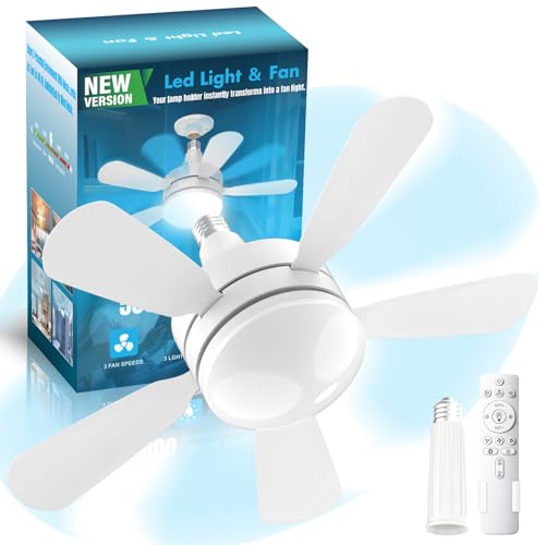 WZZIW 17.7 Socket Fan Light 3000 Lumens Small Ceiling Fans with Lights and Remote E26/E27 Light Bulb Fan with Reversible Motor Dimmable 3000K-6500K Light Socket Fan for Bedroom Kitchen Garage