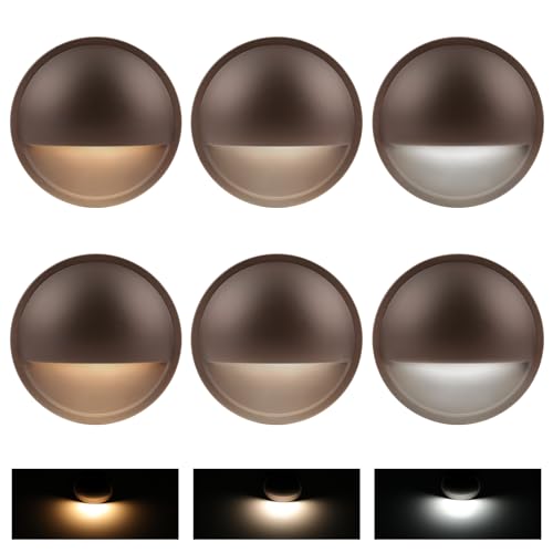 Image of Low Voltage Deck Lights Outdoor with 3 CCT Selectable | 3W 12V LED Low Voltage Post Fence Stair Lights Wired Outdoor, Surface Mount, IP65 Waterproof, Aluminum, Brown, Pack of 6