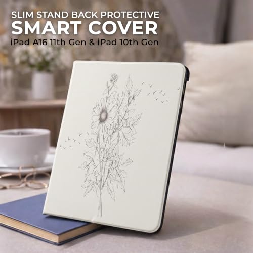 Image of MOCA Case for iPad A16 11th Generation 11 Inch 2025 Case, iPad Case 10th Generation 10.9 Inch Slim Stand Back Protective Smart Cover (White Flower)