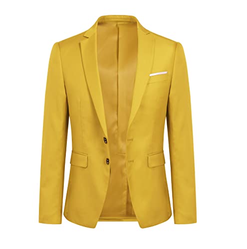 YOUTHUP Blazer Homme Slim Fit Formel avec Deux Boutons Classqiue Veste Couleur Unie Mariage d'affaires Bal, Jaune, M