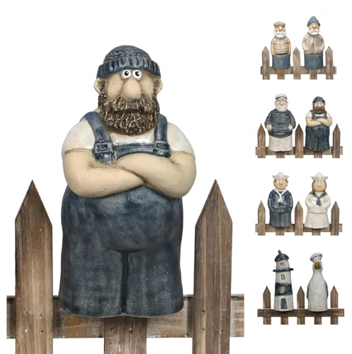 NETPROSHOP Zaunfigur Seemann Küstenmann Küstenfrau Leuchtturm Möwe Zaunhocker Steingut Höhe ca. 19-22 cm Auswahl:Mattis