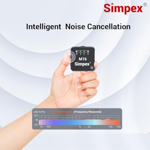 Image of Simpex M-16 Wireless Microphone with Charging Case, 100m Range, Intelligent Noise Cancellation, 10Hrs Battery, Compatible with DSLR, Smartphones for Vlogging, Interviews & Podcasts