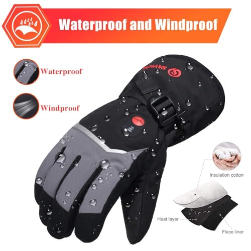 Image of SAVIOR HEAT Rechargeable Heated Gloves with 3 Heating Levels - Electric Ski Gloves, Touchscreen, Waterproof for Men Women