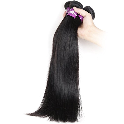 HEBE Brazilian Hair Straight 14 16 18 3 Bundles of Brazilian Straight Virgin Hair Weave Unprocessed 100% Human Hair Extensions Natural Black Weft