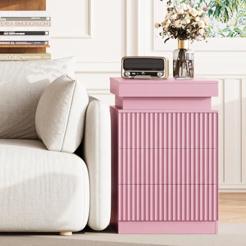 Image of Fluted LED Night Stand with Charging Station, Pink