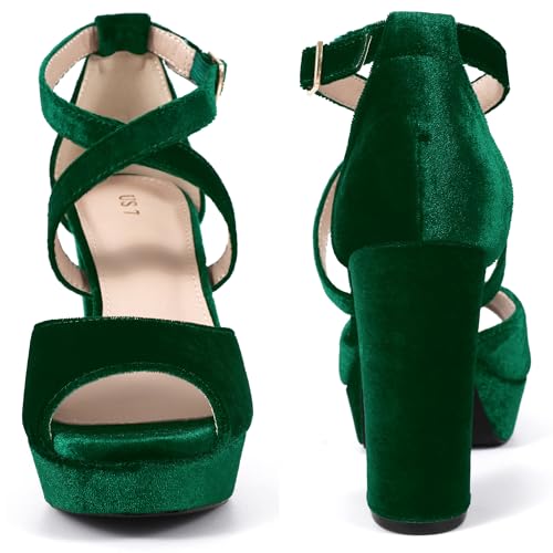 Perphy Peep Toe Pumps Velvet Block Heel Platform Sandals for Women4