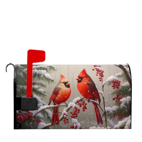 Image of Winter Cardinal Mailbox Covers Magnetic Berry Branches Snow Outdoor Mailbox Cover Standard Size 18 X 21 Snowflakes Christmas Holiday Wrap Post Letter Box Decorative for Home Garden