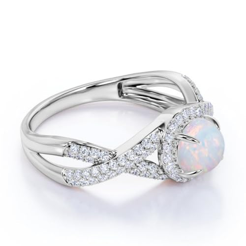 Opal Ring Halo Opal and Moissanite Engagement Ring for Women 925 Sterling Silver 10K 14K 18K Opal Jewelry for Women2