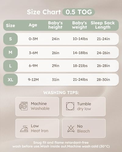 Image of Yoofoss Baby Sleep Sack 9-12 Months 100% Organic Cotton Long Sleeve Wearable Blanket Baby 2-Way Zipper 0.5 Tog Newborn Sleeping Sack, Lightweight