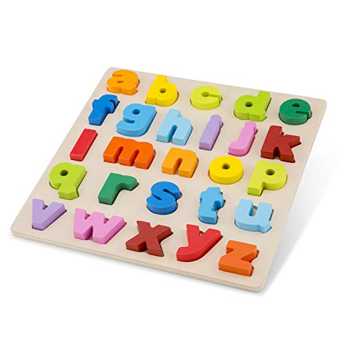 Image of New Classic Toys Puzzle Alphabet Educational Wooden Toys for 2 Year Old Boy and Girl Toddlers Learn The Alphabet, Multi-Colour Colour, Lowercase