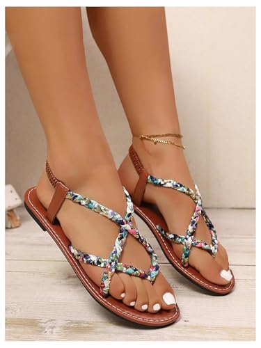 Image of Verdusa Women's Flat Sandals Strappy Dressy Ankle Strap Casual Summer Thong Sandals for Beach