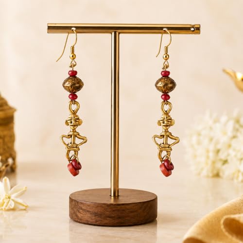 Image of Handcrafted Tribal & Dhokra Art Earrings for Women - Wooden, Nature-Inspired Statement Drop & Traditional Ethnic Designs