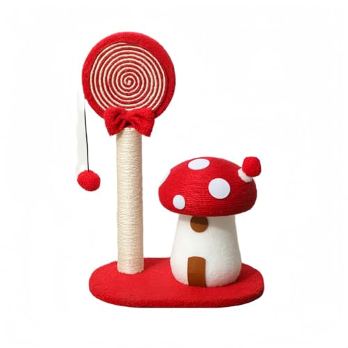 miluFox猫塔ミニ猫塔キノコがかわいい低取り付け爪とぎ器爪とぎ棒小型猫塔天然麻紐で簡単に組み立てて倒れないようにして空間を節約します四季共通おもちゃ付きペット用品 (赤です)