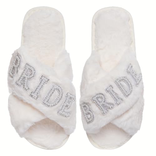 baotongle Bride Slippers for Wedding Day White Bridesmaid Slippers Mother of the Bride Gifts for Bridal and Bachelorette Party