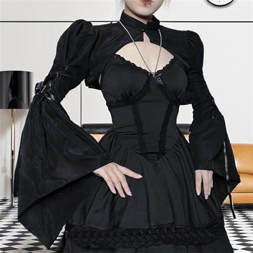 Image of win2win Gothic Bolero Shrug Crop Tops for Women Victorian Bell Sleeve Y2k Punk