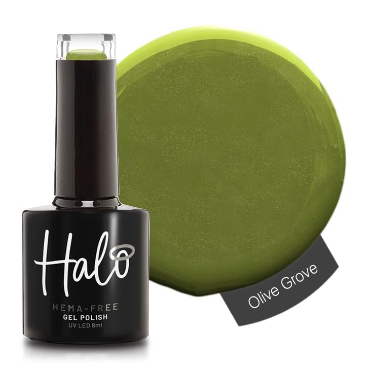 Halo Gel Polish 8ml - Olive Grove. UV/LED Gel Nail Polish, Long Lasting & Easy To Apply. Nail Art Colours For Manicure & Pedicure. Gel Polish For Professional & Home Use.