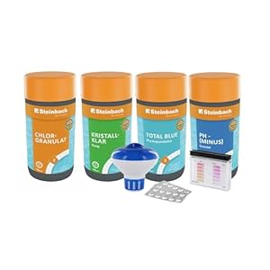 STEINBACH | Wasserpflege Starter Set I Pool Chlor Starterset für Einsteiger I Mini-Multitabs, Kristallklar, Dosierschwimmer, Testkit, pH-Senker & Chlorgranulat | Pool-Zubehör-Set für Anfänger