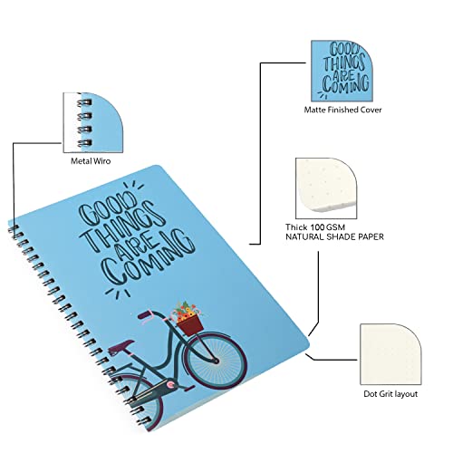 Image of Papboo A5 Handy, Easy to Carry,Dreams, Good Things Spiral Wiro Notebook : 100 GSM Natural Shade Paper, Dot Grid, 120 Pages, Journal, Diary, Gift