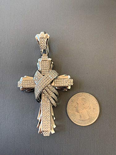 Harlembling Solid 925 Sterling Silver Iced Out Cross Pendant - Men's - 2X1.5 20 Grams - Fits Up To 8Mm Chains! (Gold Finish) #TOP7