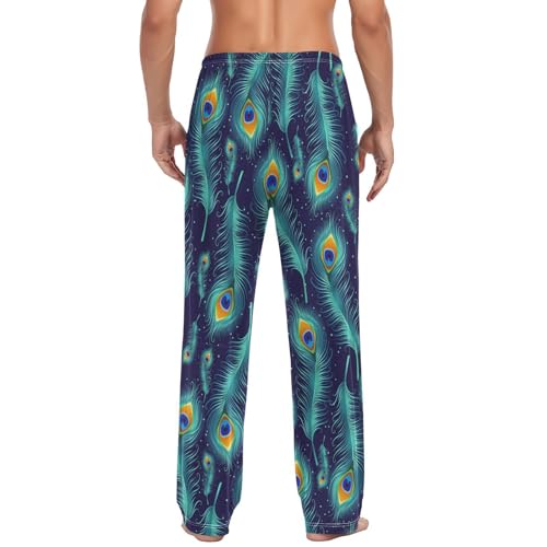 Peacock Feather Pajama Pants Gold Sparkling Glitter Men's Pajama Bottoms Lounge Sleepwear PJs Casual Sleep Pants S2
