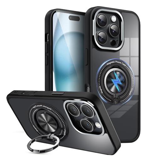 Image of KARWAN️360 Degree Stand with Mag-Safe Case with N52 Strong Magnets Mag-Safe Phone case Cover for iPhone 16 Pro Max || Mobile Back Cover for iPhone 16 Pro Max || Black
