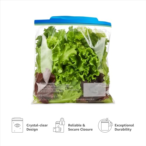 Image of Amazon Basics - Multipurpose Zip Lock Storage Bags | 15 Bags | Large | 31 x 35 cm | Reusable and Reclosable with Double Zipper | Material Plastic | Leak- Proof | Food Grade | Microwave Safe