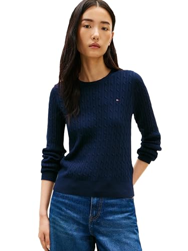 Image of Tommy Hilfiger Women's Cable Knit Crew Neck Sweater Lightweight Pullover